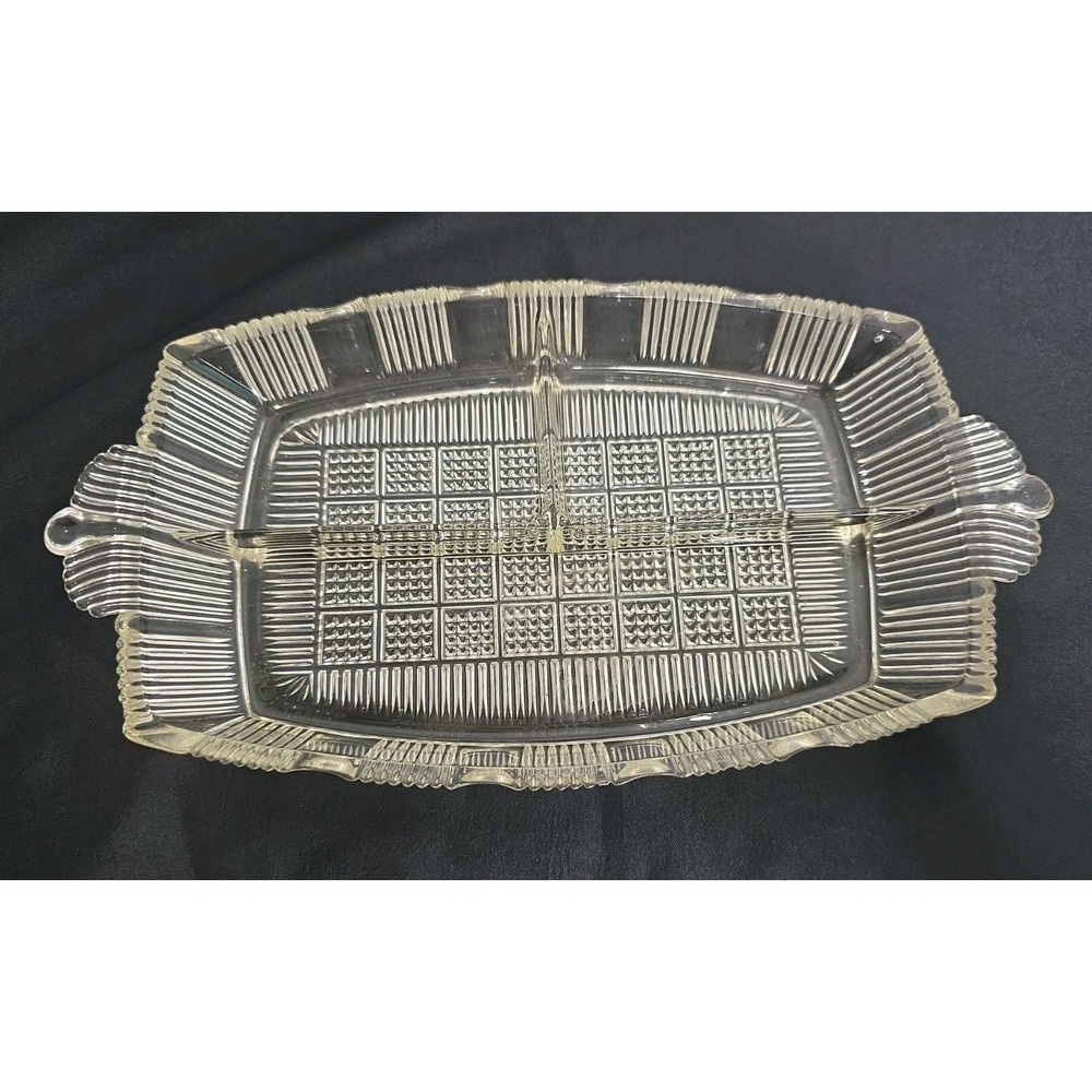 Vintage 3-Section Divided Pressed Glass Relish Tray Clear